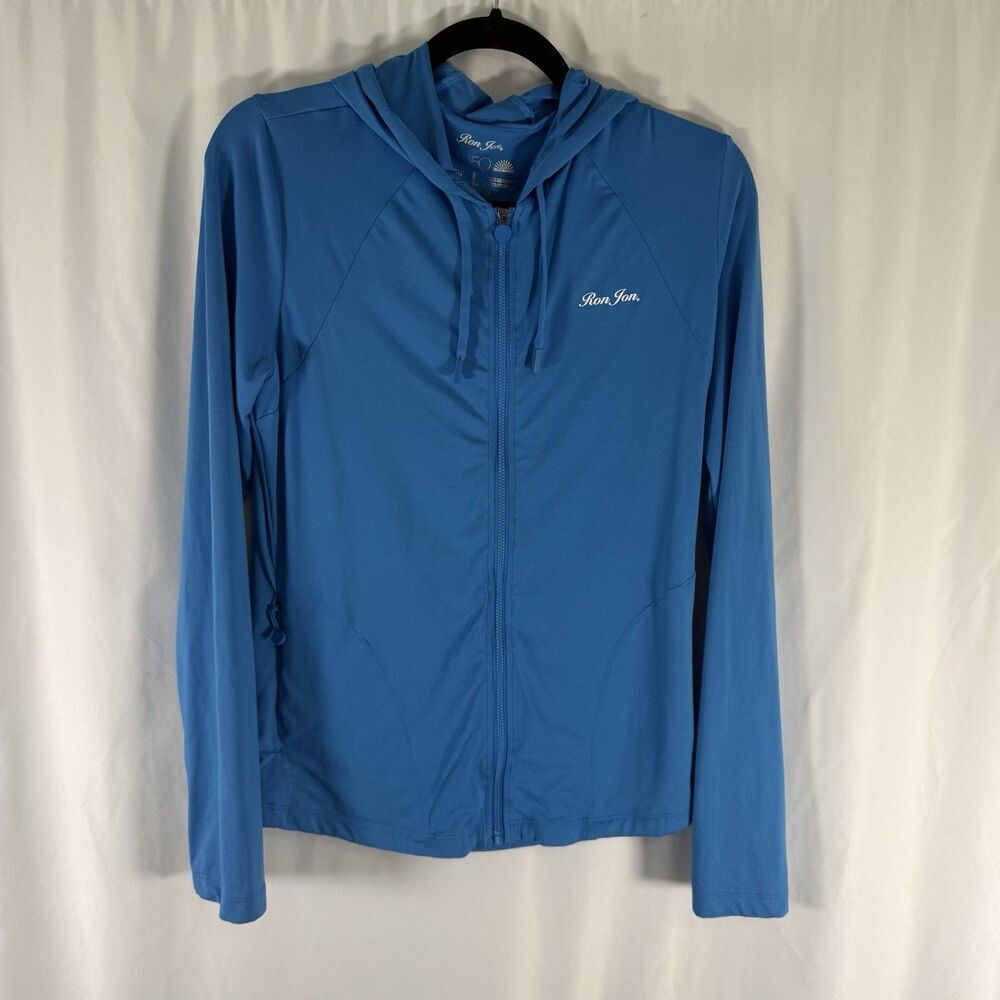 Ron Jon Beach Hoodie Womens Large Blue Full Zip Hooded Drawstring UPF 50 Pockets